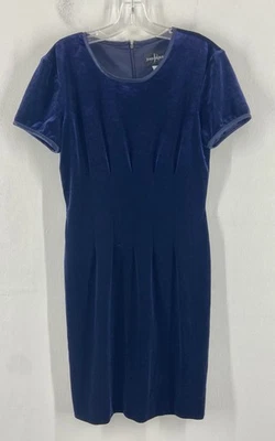 VTG John Roberts Womens Velvet Navy Blue Short Sleeve Pleated midi Dress Size 6 - Image 1 of 4