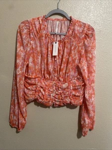 Anthropologie Langarm gerafft Cropped Top Größe L Neu mit Etikett $ 88 - Bild 1 von 7