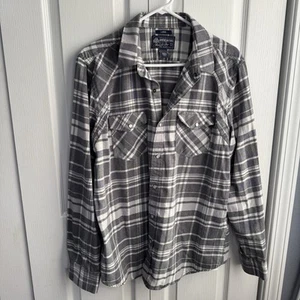 Camicia uomo American Rag grigia bianca a quadri con bottoni manica lunga perla a scatto L - Foto 1 di 4