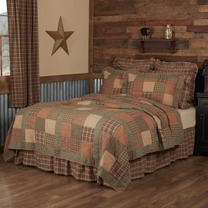 Rustic Twin Quilt Green Patchwork Crosswoods Cotton Bedroom Decor VHC Brands - Picture 1 of 5