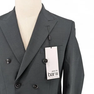 Bar III Men's Slim-Fit Double-Breasted Wool Blend Suit Jacket Blazer Green 38 S - Picture 1 of 7