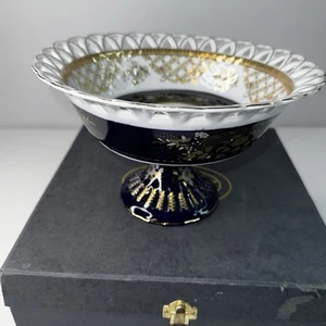 Sorelle Fine Porcelain Cobalt Blue With Gold Hand Made Painted Candy Fruit Dish - Picture 1 of 7