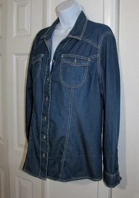 VTG Y2K Route 66 Blue Chambray Button Up Shirt  100% Cotton Long-sleeve Wm. XL - Image 1 of 4