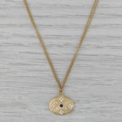 Collar colgante de diamantes de zafiro de 0,10 quilates de oro amarillo de 18 quilates cadena cable de 16,25" Foto 1 de 4