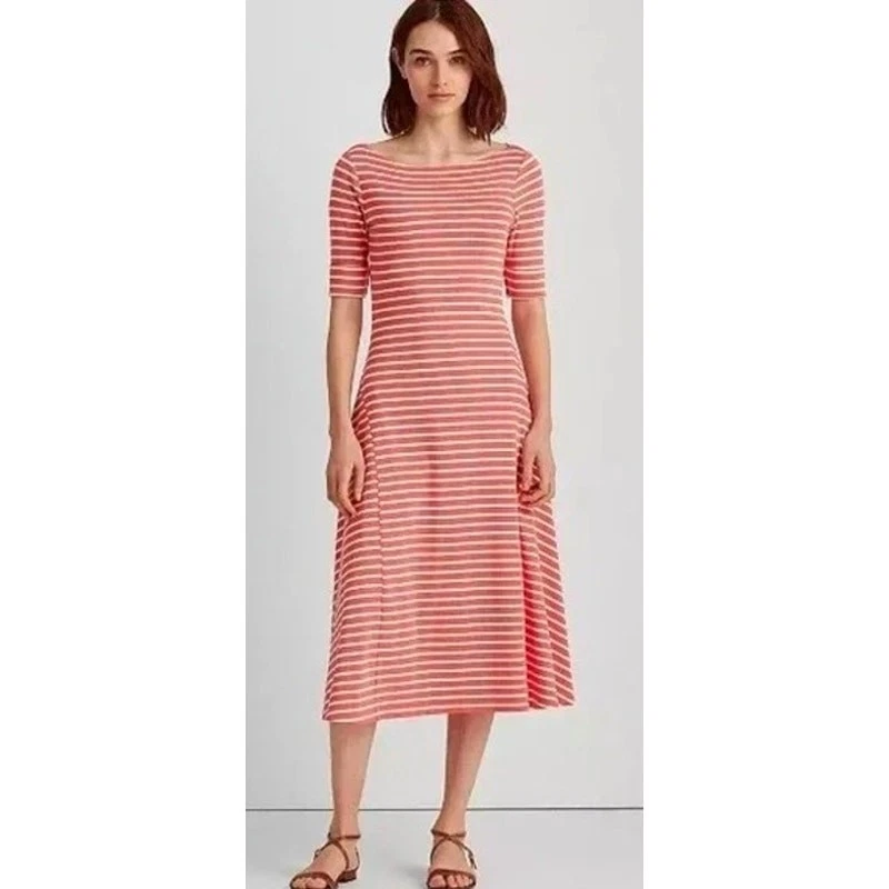 Vestido midi a rayas naranja blanco Lauren Ralph Lauren talla: M Foto 1 de 4