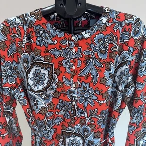 Ann Taylor Loft Damen Large Petite halbe Knopfleiste Etuikleid zum Binden rot orange - Bild 1 von 8