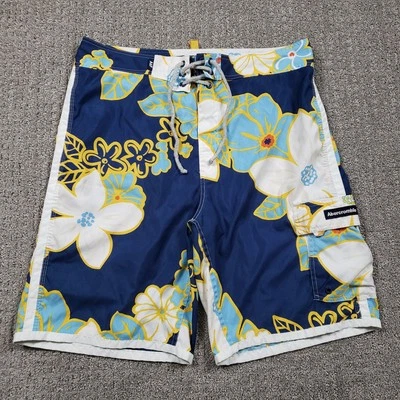 Vtg Y2k Abercrombie & Fitch Board Shorts Mens 36 Blue Cargo Swim Trunks Hibiscus - Image 1 of 4