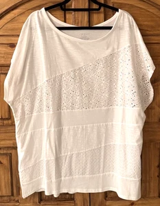 NWT Lane Bryant Embroidered Eyelet Blouse Short Sleeve Top White Size 22/24 3X - Picture 1 of 2
