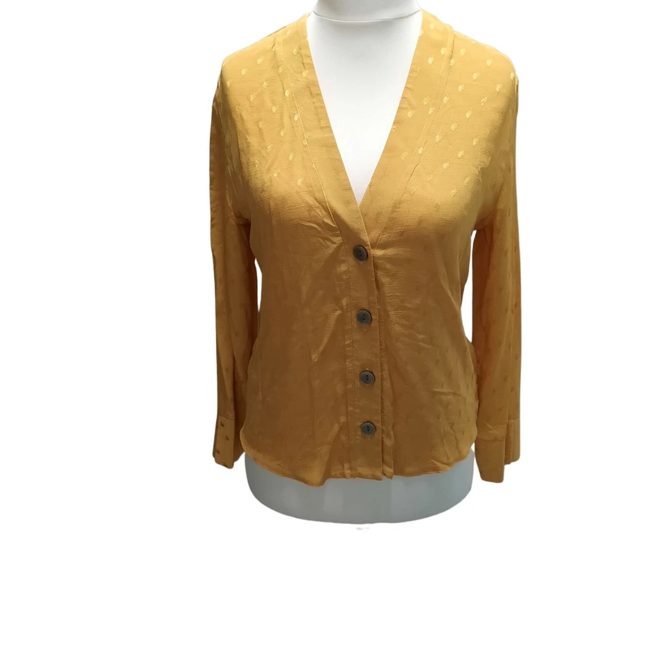 New Look Casual Ladies Long Sleeve Shiny Yellow Blouse Womens Shirt Size 6-8-10 - Image 1 of 4