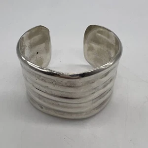 Mexico TAXCO Sterling Silver 925 Ribbed Wide Cuff Bracelet 65 Grams TV-73 - Picture 1 of 11