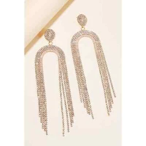 Pendientes destacados con flecos de arco de estrás pavimentado - Imagen 1 de 3