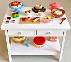 Barbie Blythe Size Wooden Kitchen  Baking Table plus Natalies Pairs Snacks - Picture 1 of 19