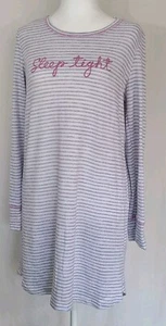Laura Ashley Nightgown Pajama Dress "Sleep Tight" M Gray White Soft Long Slv - Picture 1 of 6