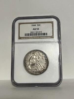 1844 P LIBERTY SEATED SILVER HALF DOLLAR- NGC AU 55 - Older Holder - Image 1 of 2