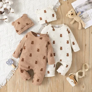 Cute Bear Newborn Baby Boy Girls Bodysuit Jumpsuit Romper Hat Outfit Set Clothes - Picture 1 of 14