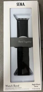 Bracelet de montre en cuir Sena Deen pour Apple Watch compatible 42 mm/44 mm - Noir - Photo 1 sur 3