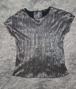 Elementz Women's Top Size L Silver Metallic Holiday New Years Clubwear EUC - Picture 1 of 8