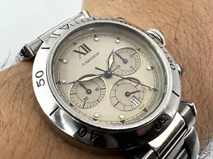 CARTIER Pasha 1050 Quartz Chronograph Champagne Dial all Stainless Steel - 38 mm - Picture 1 of 24