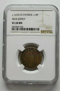 c.1670 St Patrick 1/4P New Jersey NGC VF 20 BN - Picture 1 of 2