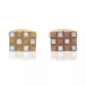 Mens Square Cufflinks Natural Diamond 0.17CT Yellow Plated Certified Jewelry - Picture 1 of 5