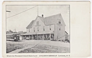 Lewiston New York, Angler's Retreat~Vintage Niagara County NY Postcard w Trolley - Picture 1 of 2