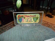 Vintage NEW YORK STATE Cupid Brand Grapes CRATE LABEL IN GLASS STAND Starkey, NY