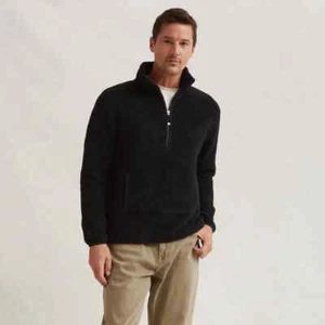 New $179 Kashwére Unisex Solid Half-Zip Pullovers, Black, Medium - Picture 1 of 3