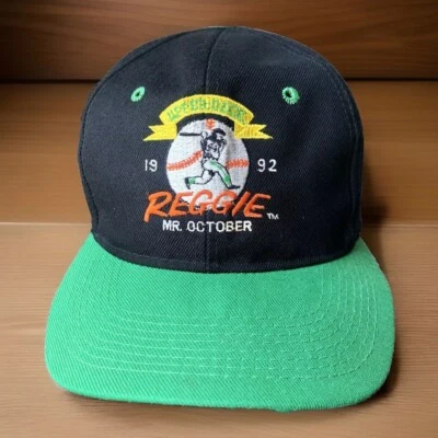 Sombrero de Colección Cubierta Superior Reggie Jackson Mr October Béisbol Snapback Negro Verde 1992 Foto 1 de 4