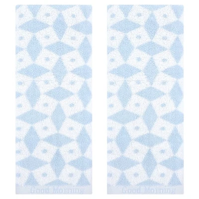 Geometric Pattern Hand Towels Cotton Kitchen Bathroom Towels Blue 2-Piece - Image 1 of 2