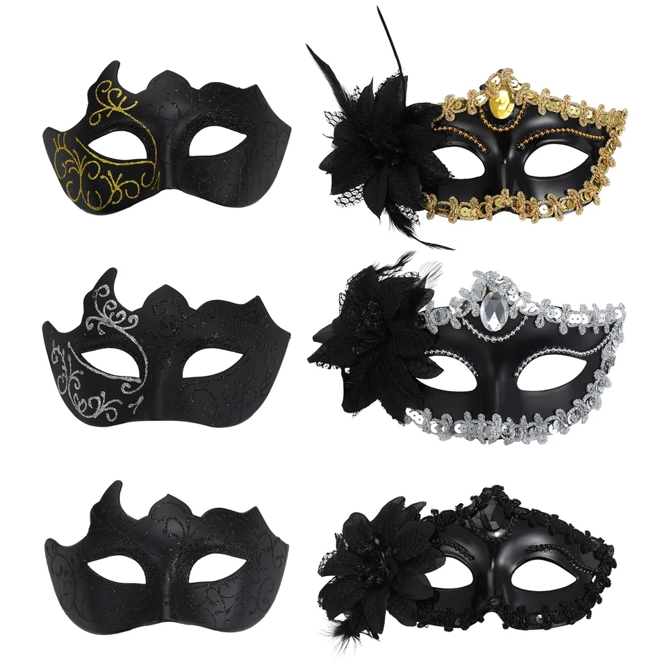 2pcs Couple's Masquerade Mask Set Venetian Party Masks Halloween Costume Masks - Image 1 of 2