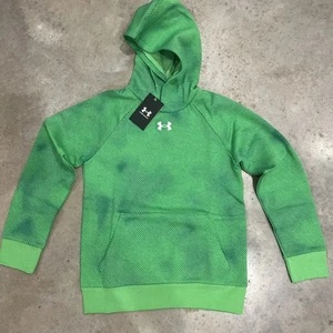 NWT Under Armour UA Rival Fleece Printed Hoodie Boys YMD Green Screen Pullover - Picture 1 of 4