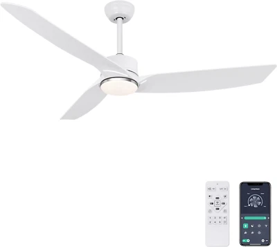 56 Inch White Ceiling Fan with Lights, Modern 3 Blades Ceiling Fan with Remote - Image 1 of 4