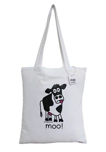 WIEDERVERWENDBARE TASCHE: Süße Tragetasche MOO Kuh weiß Baumwolle. Ideales Geschenk. - Bild 1 von 16