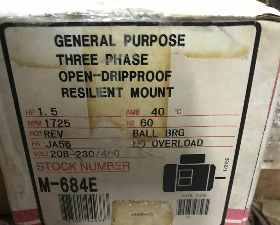 Motor de montaje Leland Faraday M-684E de uso general 3 fases Res 208-230V 1725Rpm Foto 1 de 1