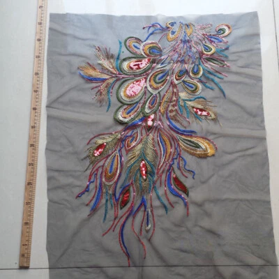 2pcs Feather Embroidery Lace Applique Patch Sequin Dress Sew Accessories Craft - Image 1 of 4