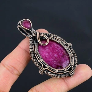 Simulated Ruby Gemstone Copper Wire Wrapped Gift For Pendant Jewelry LC-233 - Picture 1 of 5