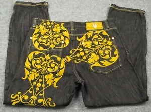 Crown Holder Jeans Herren 40 schwarz gelb Samt HR 00002 Gold Button Fly Hip Hop - Bild 1 von 24