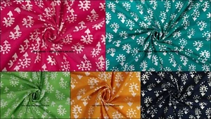 By Yard Indian Batik Flower Print Handmade Cotton`Fabric Dressmaking -Sewing Art - Picture 1 of 16