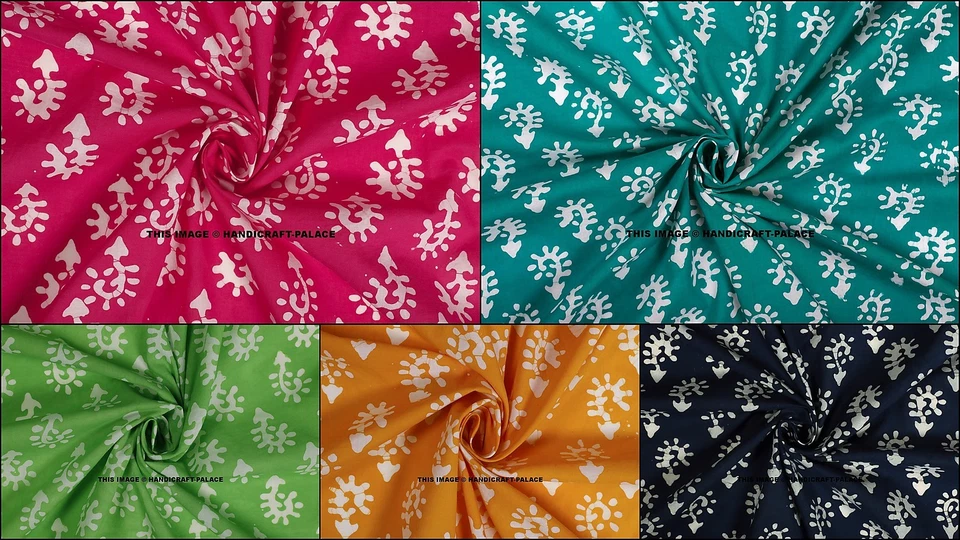 Confección de tela de algodón hecha a mano con estampado de flores de batik indio por yarda - arte de coser Foto 1 de 1