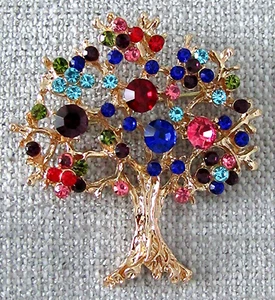 Broche Colgante Árbol de la Vida Estilo Vintage Estrás en Metal Tono Dorado - Imagen 1 de 3