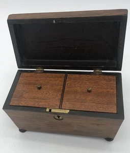 Teedose Holz Teedose Sarkophagform Doppelfächer Vintage - Bild 1 von 13