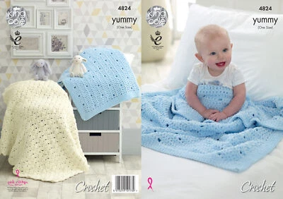 Baby Crochet Pattern Textured or Shell Comfort Blanket King Cole Yummy 4824 - Image 1 of 3