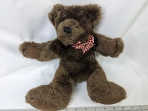 Brown Bear Plush 12 Inch Red Checkered Bow Tb Trading Co Stuffed Animal Toy - Picture 1 of 8