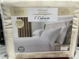 Kensington Garden Valencia Striped 1000 Thread Count Queen Sheet Ivory NIP - Picture 1 of 4