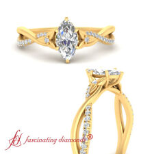 Yellow Gold 3 Stone Floral Engagement Ring With Marquise Cut Diamond 0.70 Carat