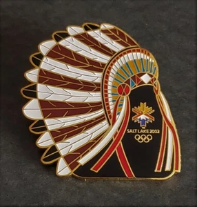 2002 SALT LAKE CITY OLYMPIC NATIVE AMERICAN/INDIAN CHIEF EAGLE HEADDRESS PIN - Picture 1 of 1