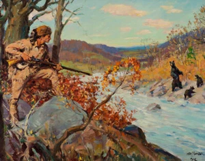 Frank Hoffman Daniel Boone Goes Bear Hunting Canvas Print 16 x 20 - Picture 1 of 5