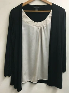 AUGUST SILK  CARDIGAN BLACK / FAKE IVORY TOP SIZE LARGE - Picture 1 of 3