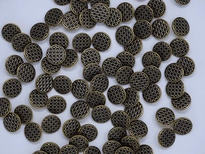 Vtg Antique Gold Shank Buttons 18mm Checker Board Plaid Lot of 13 or 144 B53-5 - Image 1 of 4
