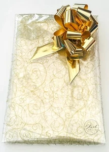 ShredAstic ® Xmas Gold Scroll Florist Cellophane Hamper wrap Metallic pull bow - Picture 1 of 19